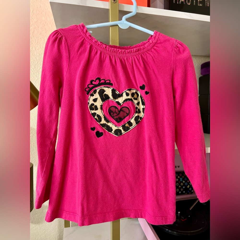 Jumping Beans Pink Long Sleeve Tee with Leopard Heart Design